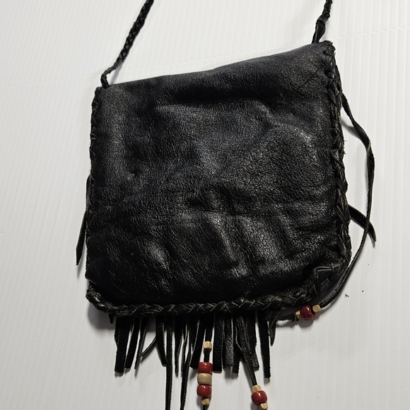 Vintage Soft Leather Fringe Crossbody Purse  w/ Beads - Picture 10 of 12
